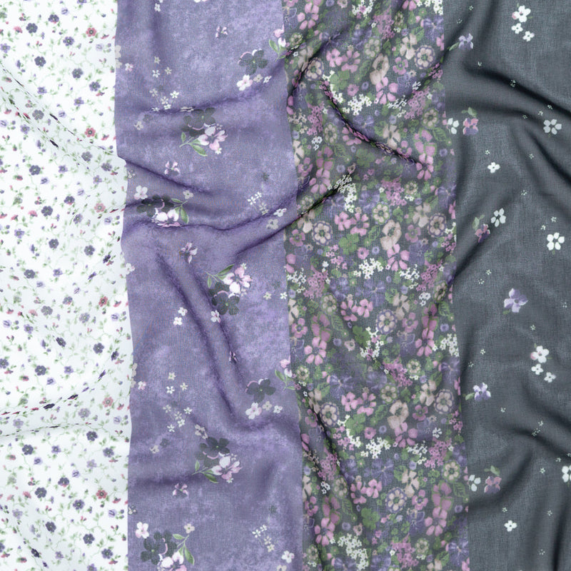 Italian Plum and Grass Green Striped Floral Polyester Chiffon