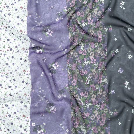 Italian Plum and Grass Green Striped Floral Polyester Chiffon