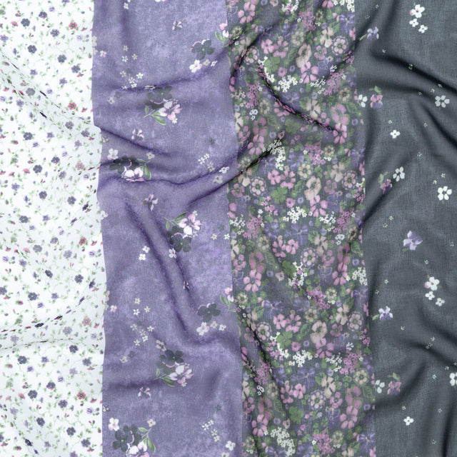 Italian Plum and Grass Green Striped Floral Polyester Chiffon