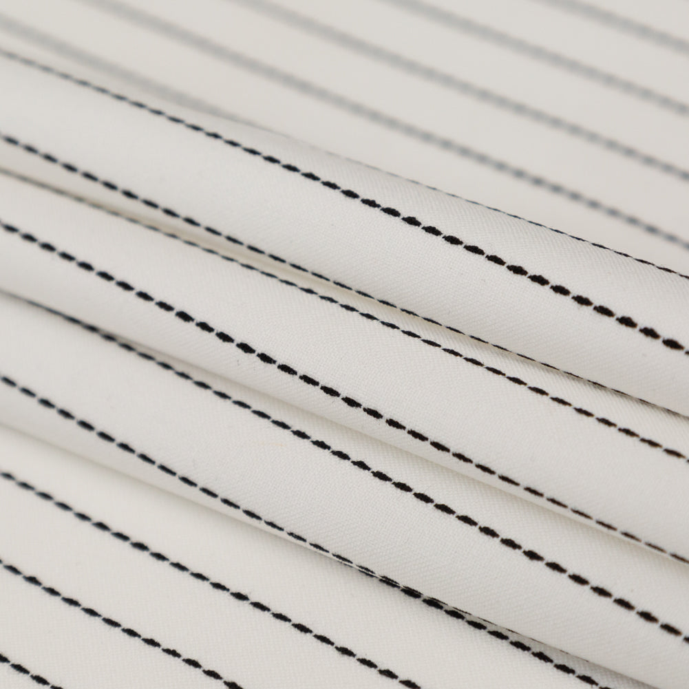 Italian White and Black Broken Chalk Stripe Stretch Woven