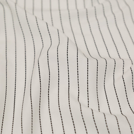Italian White and Black Broken Chalk Stripe Stretch Woven