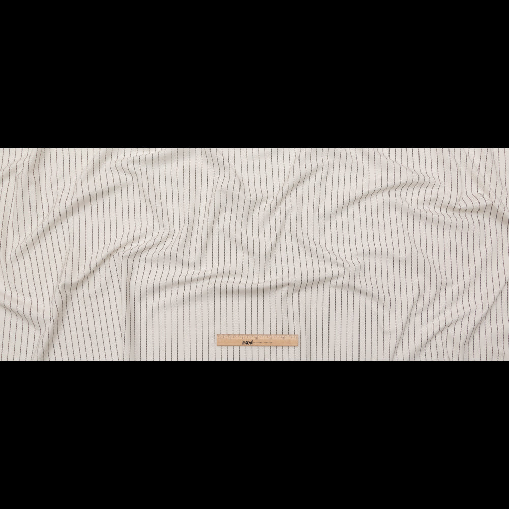 Italian White and Black Broken Chalk Stripe Stretch Woven