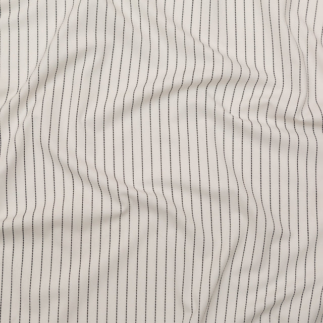 Italian White and Black Broken Chalk Stripe Stretch Woven