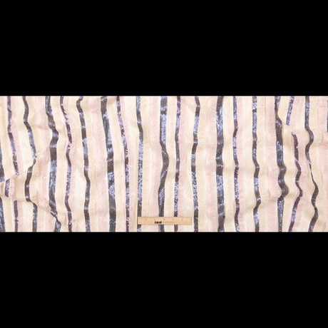 Italian Novelty Pale Beige and Pink Sequins and Fringe Striped Tulle