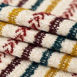 Italian Ivory, Maroon, Cumin and Teal Striped Blended Tweed