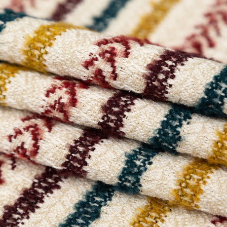 Italian Ivory, Maroon, Cumin and Teal Striped Blended Tweed