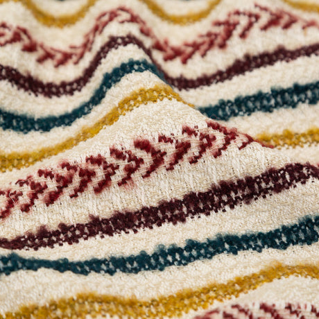 Italian Ivory, Maroon, Cumin and Teal Striped Blended Tweed
