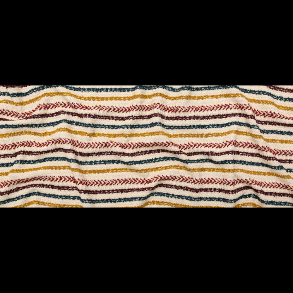 Italian Ivory, Maroon, Cumin and Teal Striped Blended Tweed