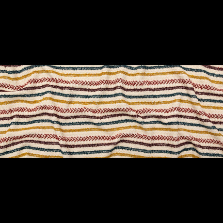 Italian Ivory, Maroon, Cumin and Teal Striped Blended Tweed