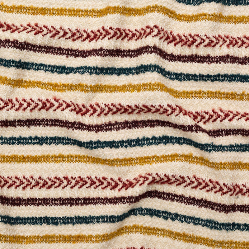 Italian Ivory, Maroon, Cumin and Teal Striped Blended Tweed
