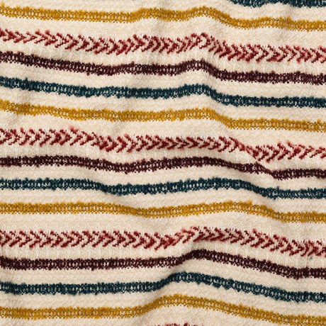 Italian Ivory, Maroon, Cumin and Teal Striped Blended Tweed