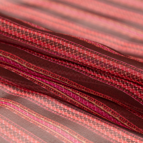 Famous NYC Designer Red and Pink Striped Silk Chiffon