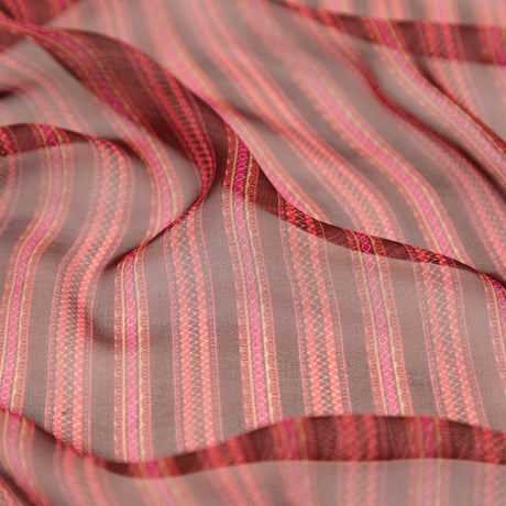 Famous NYC Designer Red and Pink Striped Silk Chiffon