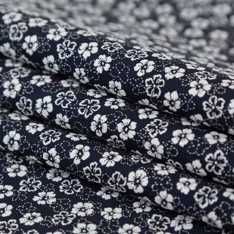 French Navy and White Floral Jacquard