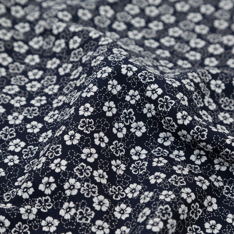 French Navy and White Floral Jacquard