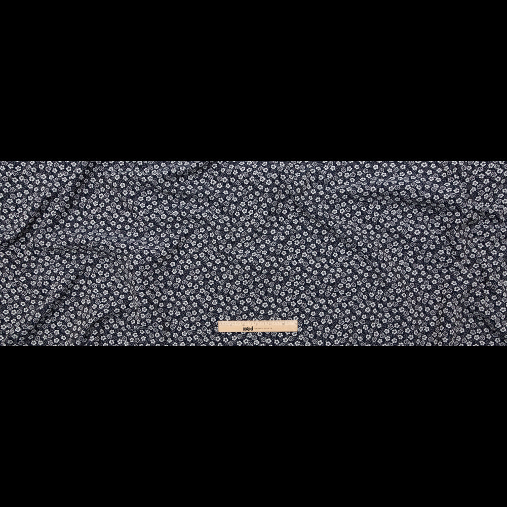 French Navy and White Floral Jacquard