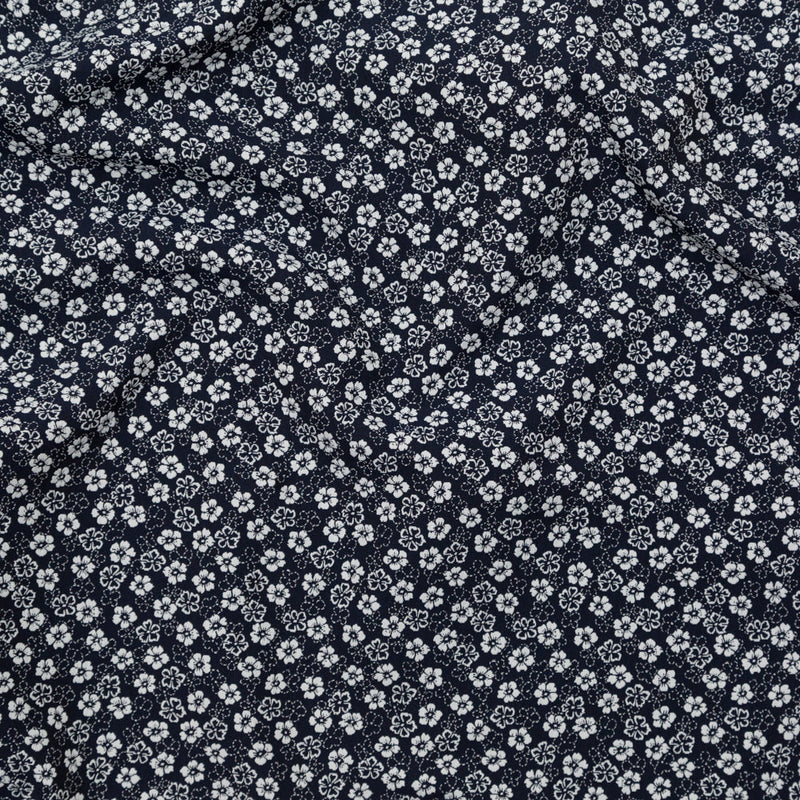 French Navy and White Floral Jacquard