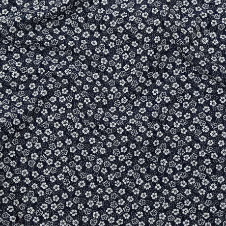 French Navy and White Floral Jacquard