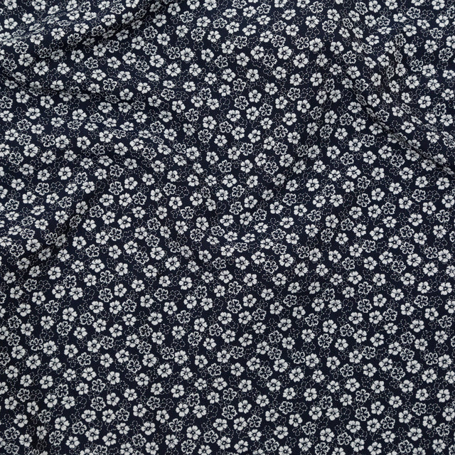 French Navy and White Floral Jacquard