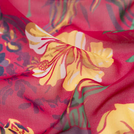 Italian Deep Magenta Floral Polyester Georgette