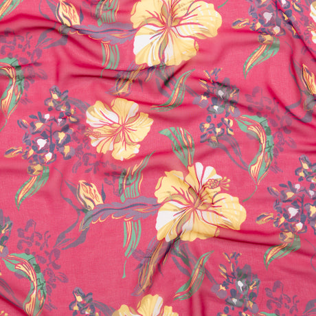 Italian Deep Magenta Floral Polyester Georgette