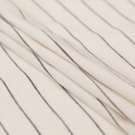 Stretch Linen - Metallic Silver and Black Stripes on White - Lindasol Collection
