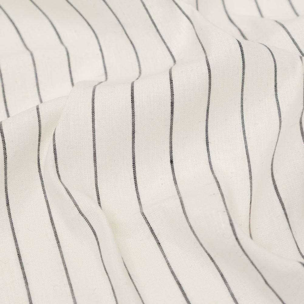 Stretch Linen - Metallic Silver and Black Stripes on White - Lindasol Collection