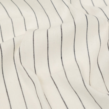 Stretch Linen - Metallic Silver and Black Stripes on White - Lindasol Collection