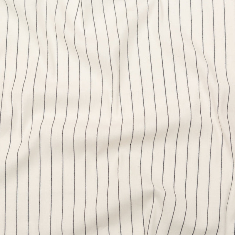 Stretch Linen - Metallic Silver and Black Stripes on White - Lindasol Collection