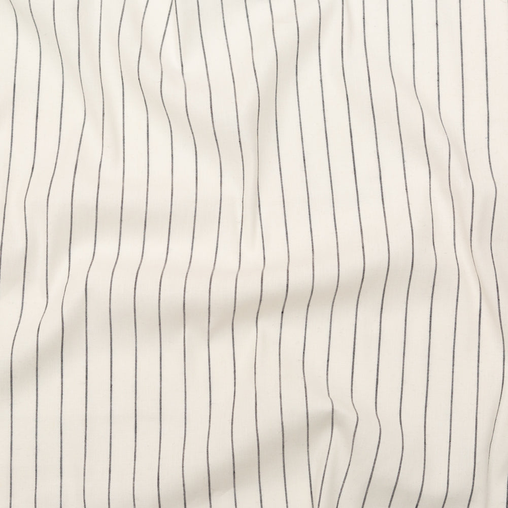 Stretch Linen - Metallic Silver and Black Stripes on White - Lindasol Collection