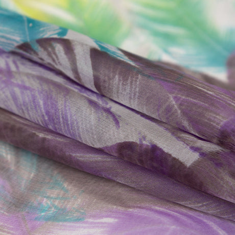 Spiced Plum and Stone Green Feathers Silk Chiffon