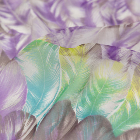 Spiced Plum and Stone Green Feathers Silk Chiffon