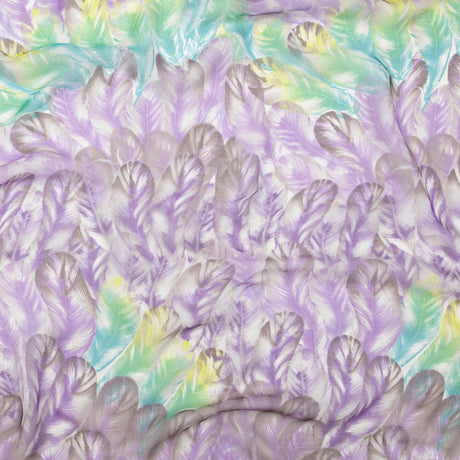 Spiced Plum and Stone Green Feathers Silk Chiffon