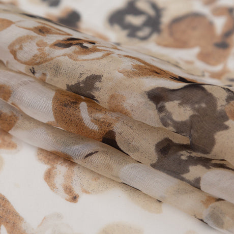 Candied Ginger, Chateau Gray and Golden Brown Abstract Silk Chiffon