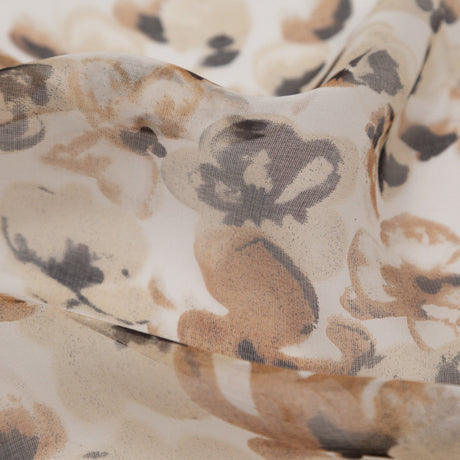 Candied Ginger, Chateau Gray and Golden Brown Abstract Silk Chiffon