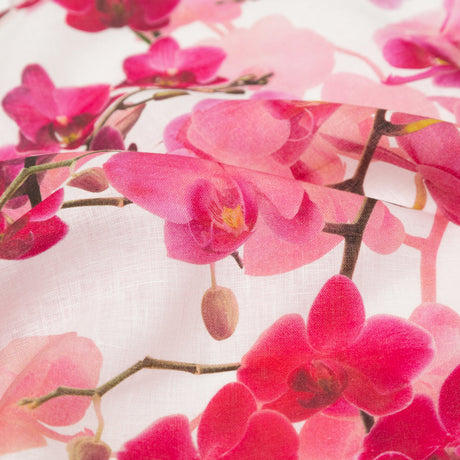 Tilted Pink Orchid and White Alyssum Printed Linen Woven