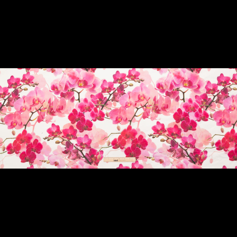 Tilted Pink Orchid and White Alyssum Printed Linen Woven