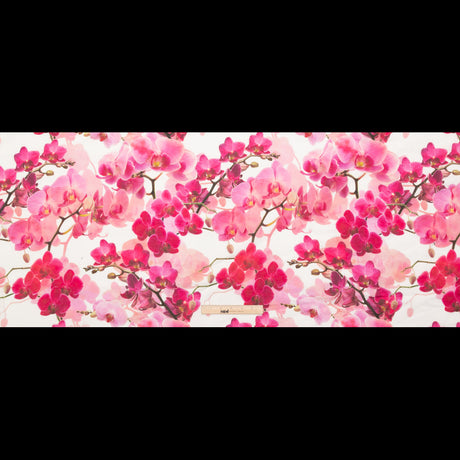 Tilted Pink Orchid and White Alyssum Printed Linen Woven