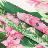 Pesto Palms and Pink Lilies Printed Linen Woven
