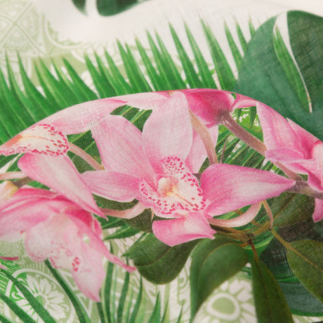 Pesto Palms and Pink Lilies Printed Linen Woven