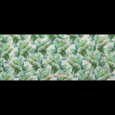 Green Banana and Palm Leaves Printed Ivory Linen Woven