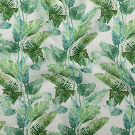 Green Banana and Palm Leaves Printed Ivory Linen Woven