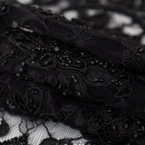 Black Narrow Beaded Floral Corded 3D Lace with Scalloped Eyelash Edges