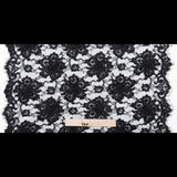 Black Narrow Beaded Floral Corded 3D Lace with Scalloped Eyelash Edges