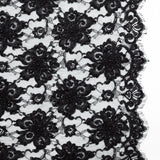Black Narrow Beaded Floral Corded 3D Lace with Scalloped Eyelash Edges