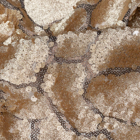 Mesh with Sequins - Metallic Gold Cracking Spots on Pale Beige