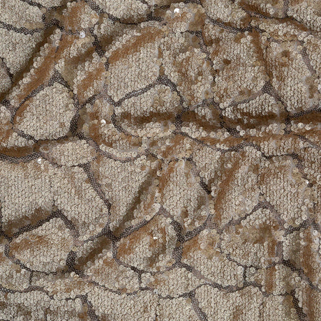 Mesh with Sequins - Metallic Gold Cracking Spots on Pale Beige
