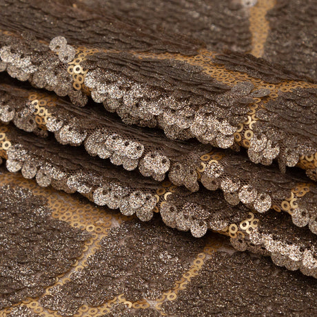 Mesh with Sequins - Metallic Bronze Cracking Spots on Dark Beige