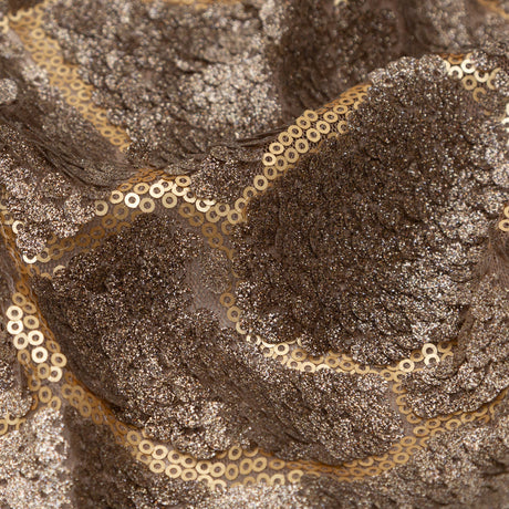 Mesh with Sequins - Metallic Bronze Cracking Spots on Dark Beige