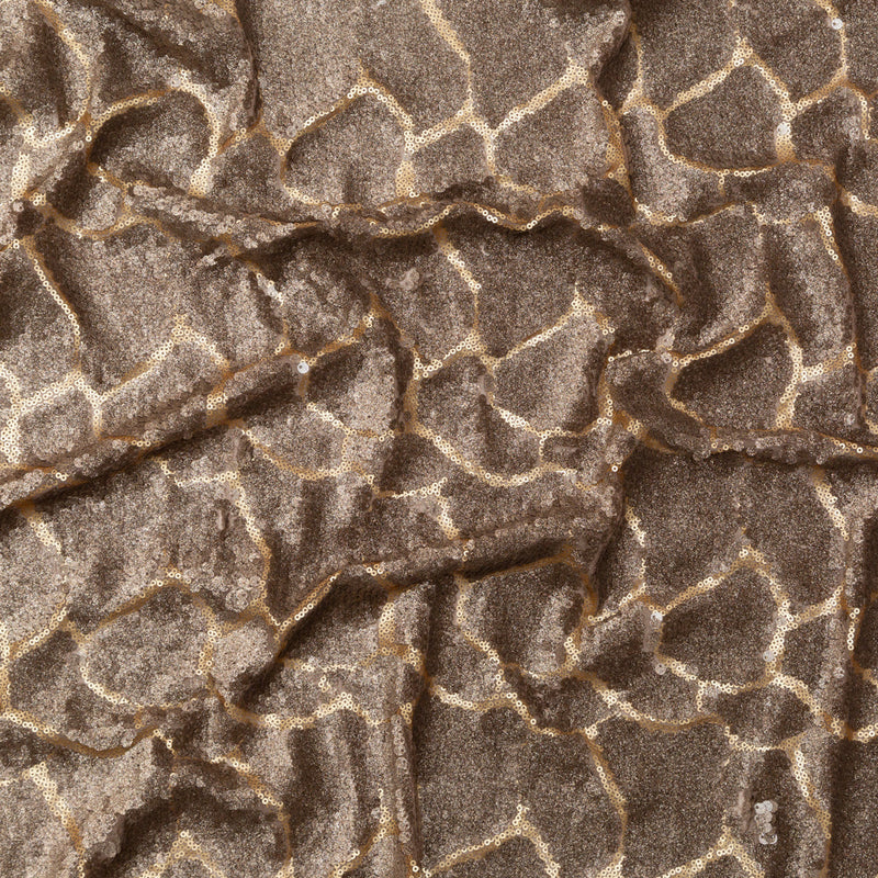 Mesh with Sequins - Metallic Bronze Cracking Spots on Dark Beige
